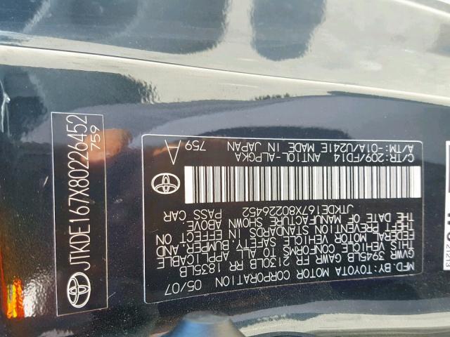 JTKDE167X80226452 - 2008 TOYOTA SCION TC BLACK photo 10