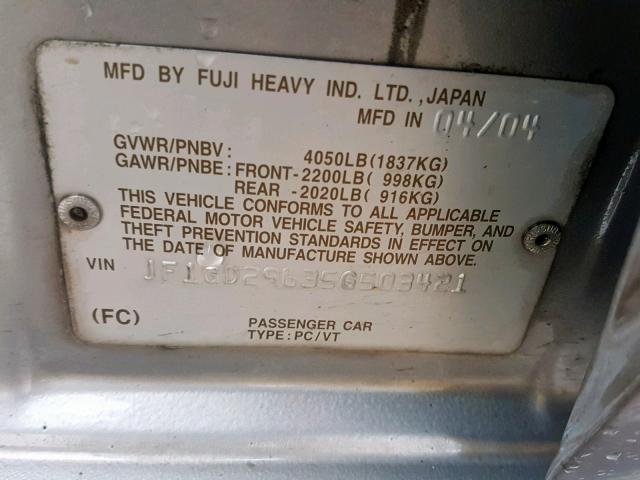 JF1GD29635G503421 - 2005 SUBARU IMPREZA WR GRAY photo 10