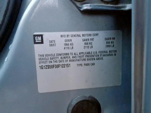 1G1ZS58F38F122151 - 2008 CHEVROLET MALIBU LS BLUE photo 10