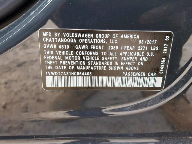 1VWDT7A31HC064405 - 2017 VOLKSWAGEN PASSAT R-L 灰色 照片 10