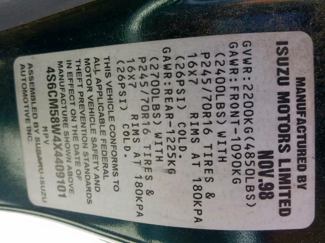 4S6CM58W4X4409101 - 1999 HONDA PASSPORT E 绿色 照片 10