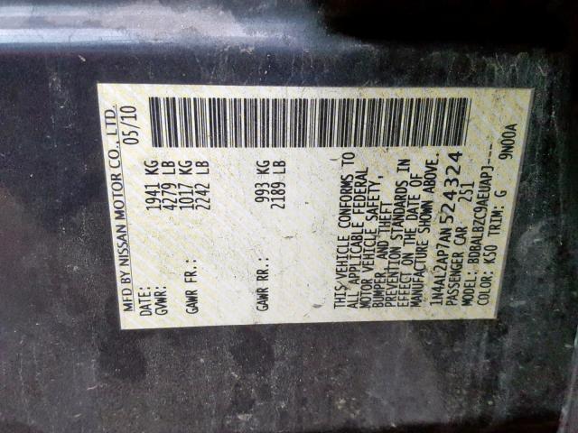 1N4AL2AP7AN524324 - 2010 NISSAN ALTIMA BAS GRAY photo 10