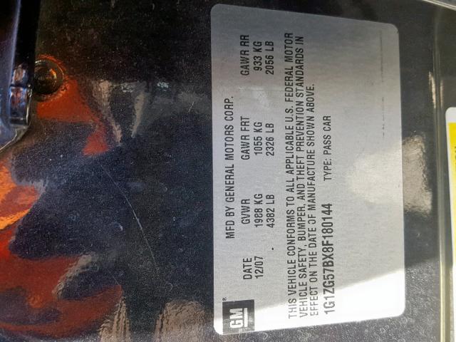 1G1ZG57BX8F180144 - 2008 CHEVROLET MALIBU LS 黑色 照片 10