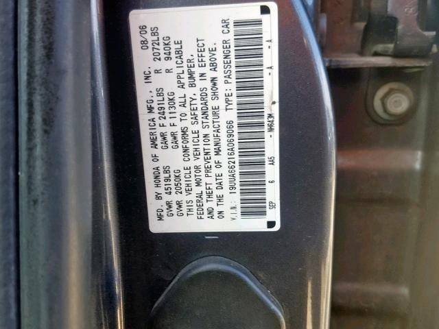 19UUA66216A069066 - 2006 ACURA 3.2TL CHARCOAL photo 10