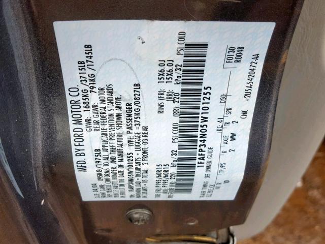 1FAFP34N05W101255 - 2005 FORD FOCUS ZX4 GRAY photo 10