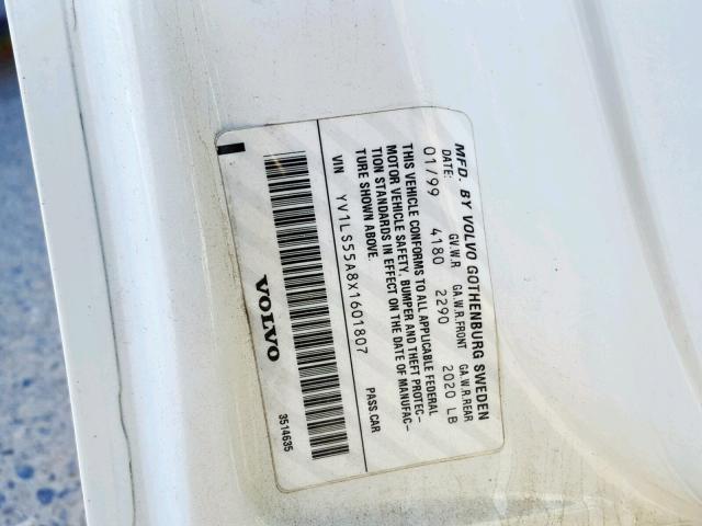 YV1LS55A8X1601807 - 1999 VOLVO S70 WHITE photo 10