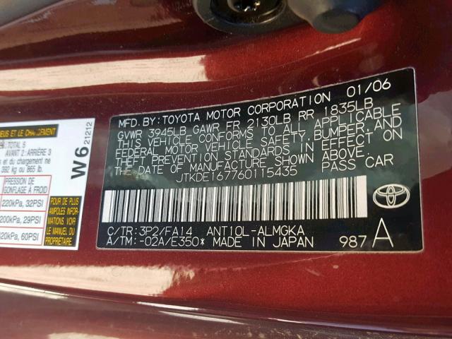 JTKDE167760115435 - 2006 TOYOTA SCION TC იასამნისფერი ფოტო 10