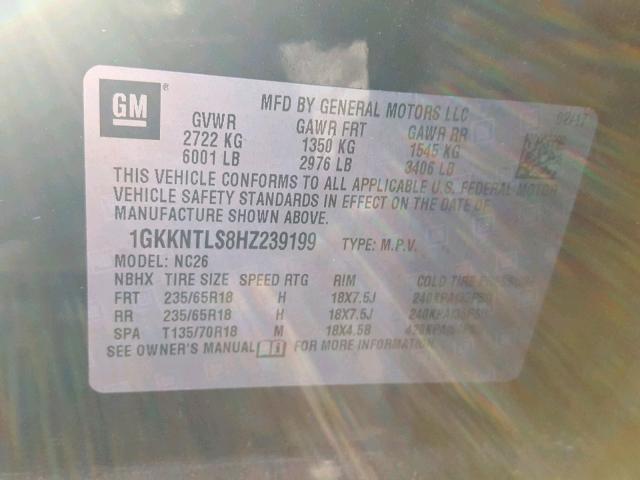 1GKKNTLS8HZ239199 - 2017 GMC ACADIA ALL BLACK photo 10