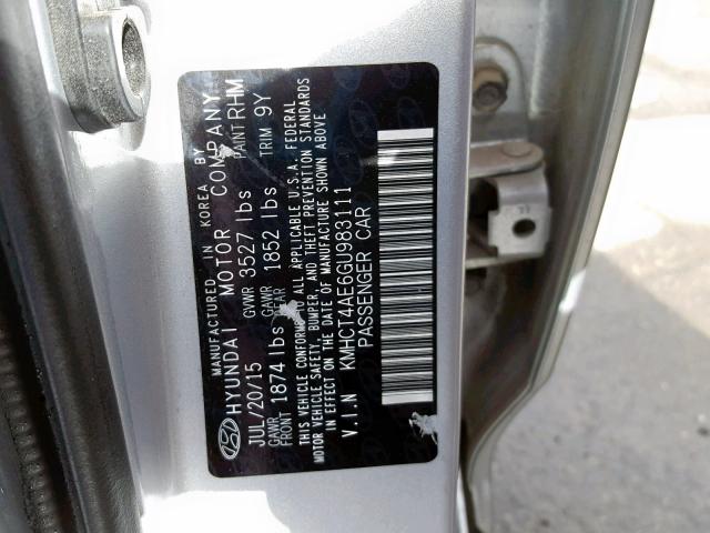 KMHCT4AE6GU983111 - 2016 HYUNDAI ACCENT SE SILVER photo 10