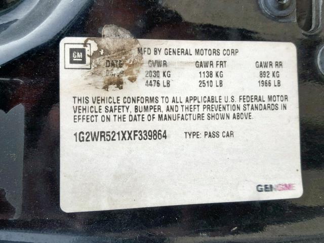 1G2WR521XXF339864 - 1999 PONTIAC GRAND PRIX BLACK photo 10