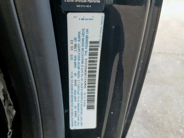 3VWCK21Y83M321015 - 2003 VOLKSWAGEN NEW BEETLE შავი ფოტო 10