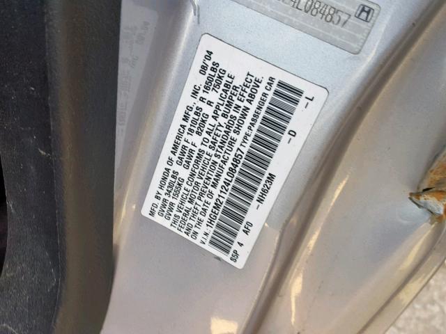 1HGEM21124L084857 - 2004 HONDA CIVIC DX V SILVER photo 10