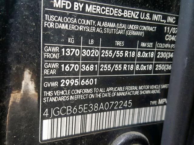 4JGCB65E38A072245 - 2008 MERCEDES-BENZ R 350 BLACK photo 10