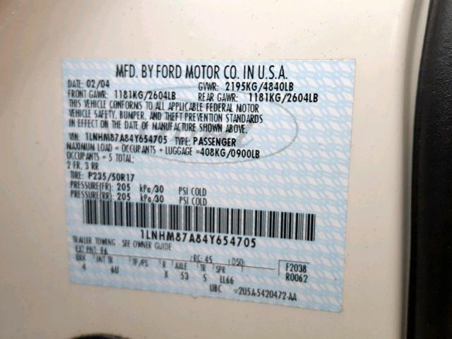 1LNHM87A84Y654705 - 2004 LINCOLN LS WHITE photo 10
