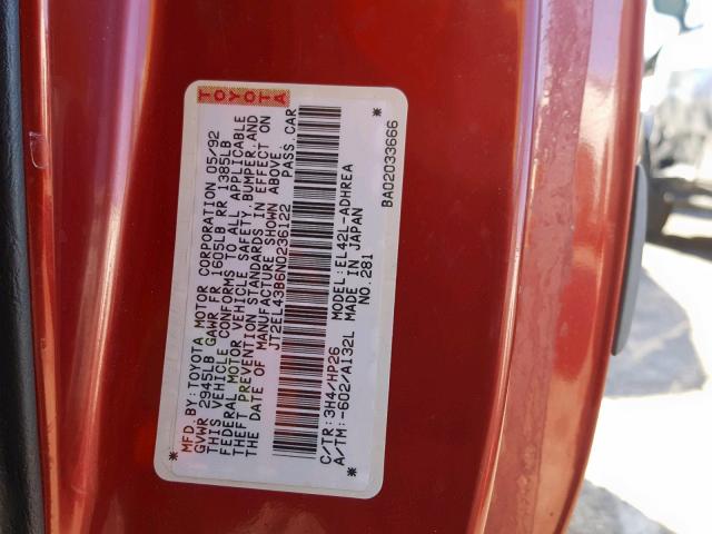 JT2EL43B6N0236122 - 1992 TOYOTA TERCEL DEL RED photo 10