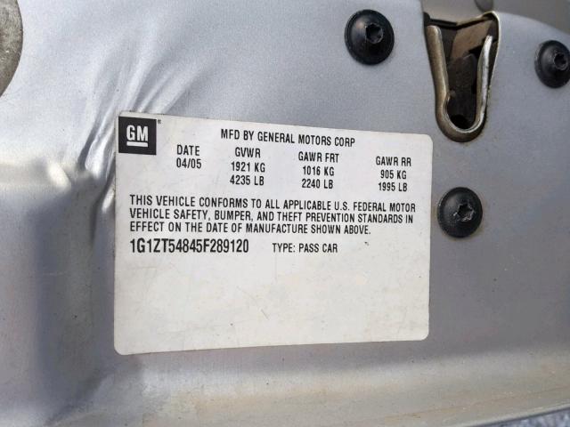 1G1ZT54845F289120 - 2005 CHEVROLET MALIBU LS GRAY photo 10
