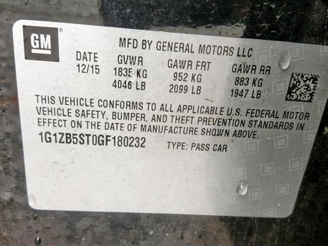 1G1ZB5ST0GF180232 - 2016 CHEVROLET MALIBU LS BLACK photo 10