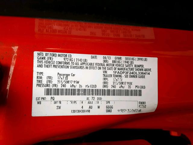 1FADP3F24DL336414 - 2013 FORD FOCUS SE RED photo 10