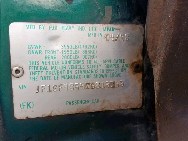 JF1GF4859WG813363 - 1998 SUBARU IMPREZA OU GREEN photo 10