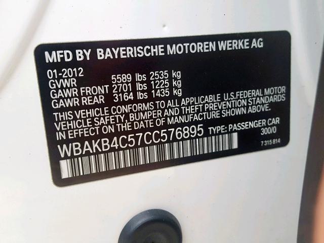 WBAKB4C57CC576895 - 2012 BMW 740 LI WHITE photo 10