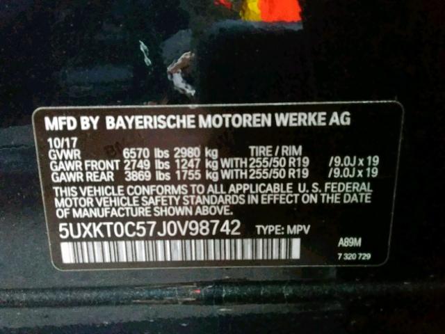 5UXKT0C57J0V98742 - 2018 BMW X5 XDR40E BLUE photo 10