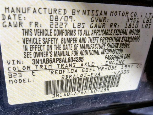 3N1AB6AP8AL604285 - 2010 NISSAN SENTRA 2.0 BLUE photo 10