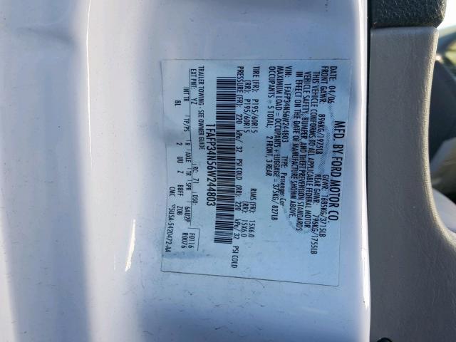 1FAFP34N56W244803 - 2006 FORD FOCUS ZX4 WHITE photo 10