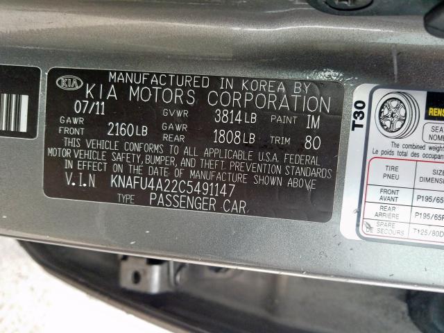 KNAFU4A22C5491147 - 2012 KIA FORTE EX  photo 10