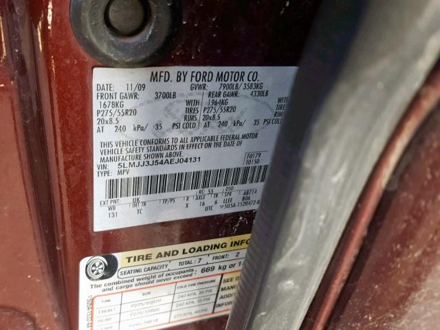 5LMJJ3J54AEJ04131 - 2010 LINCOLN NAVIGATOR Tünd qırmızı foto 10