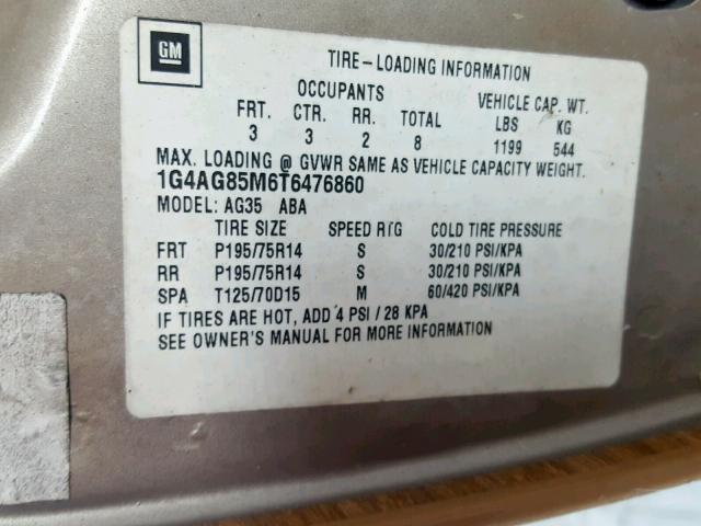 1G4AG85M6T6476860 - 1996 BUICK CENTURY SP TAN photo 10