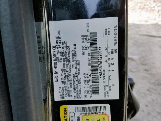 3FA6P0G76FR220055 - 2015 FORD FUSION S BLACK photo 10