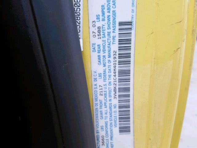 3VWBK21C44M401932 - 2004 VOLKSWAGEN NEW BEETLE Sarı foto 10