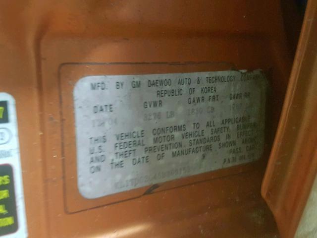 KL1TD62645B369159 - 2005 CHEVROLET AVEO BASE Narıncı foto 10