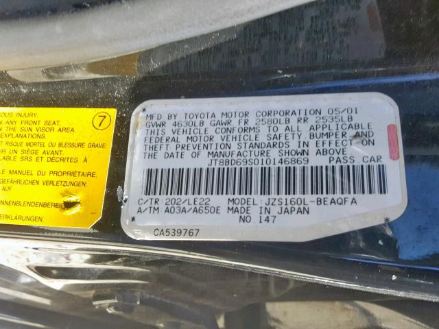 JT8BD69S010146869 - 2001 LEXUS GS 300 BLACK photo 10