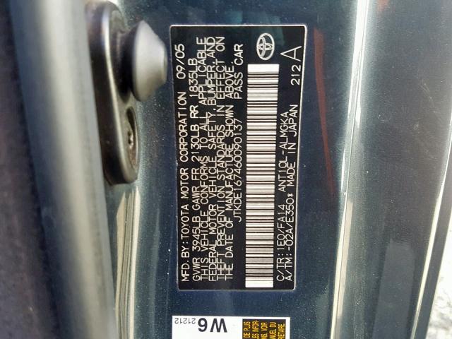 JTKDE167460090137 - 2006 TOYOTA SCION TC ნაცრისფერი ფოტო 10