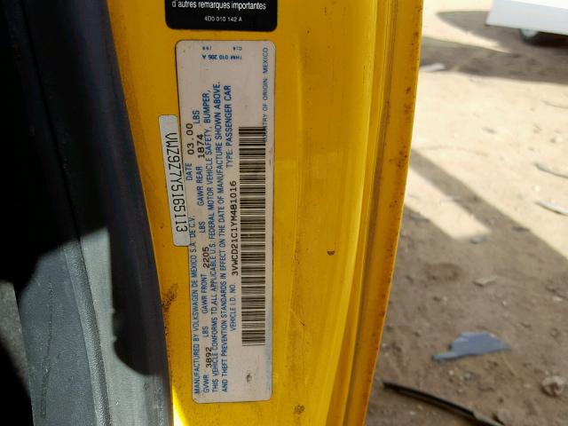 3VWCD21C1YM481016 - 2000 VOLKSWAGEN NEW BEETLE Gelb Foto 10