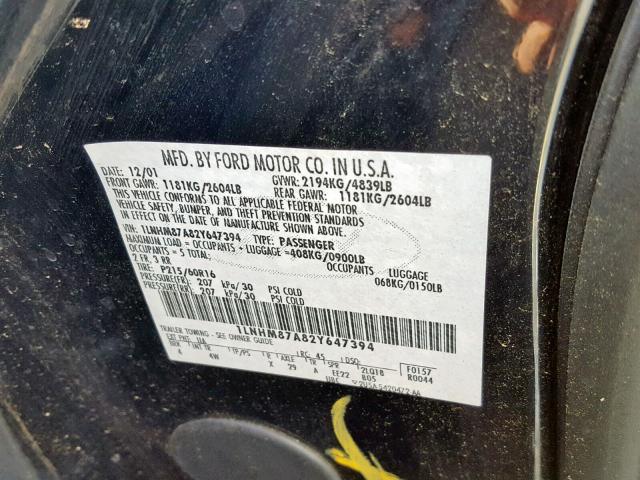 1LNHM87A82Y647394 - 2002 LINCOLN LS BLACK photo 10