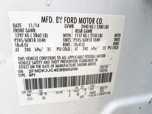 2FMDK3JC4EBB66206 - 2014 FORD EDGE SEL  photo 10