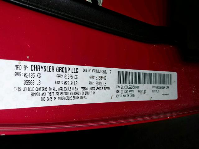 2C3CDXJG2DH568486 - 2013 DODGE CHARGER SX RED photo 10