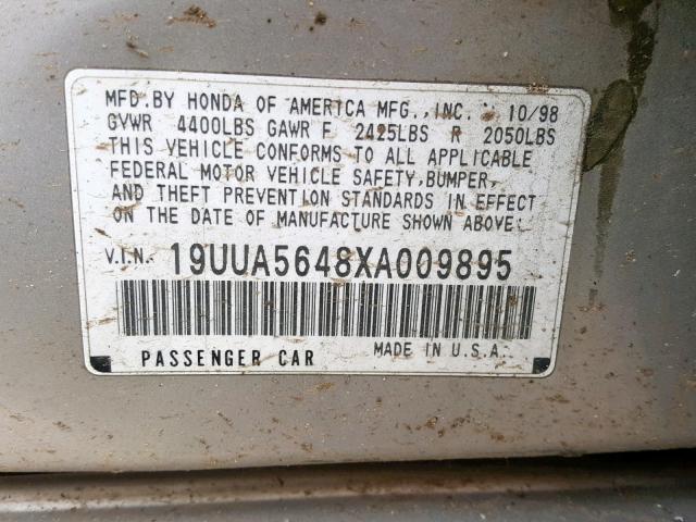 19UUA5648XA009895 - 1999 ACURA 3.2TL GRAY photo 10