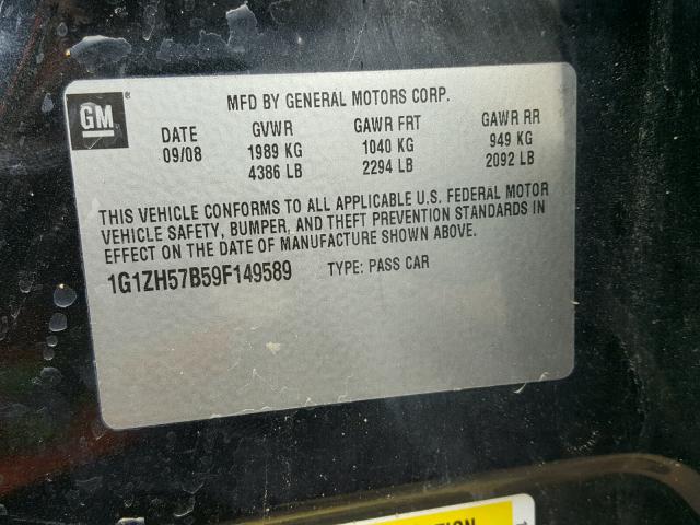 1G1ZH57B59F149589 - 2009 CHEVROLET MALIBU 1LT BLACK photo 10