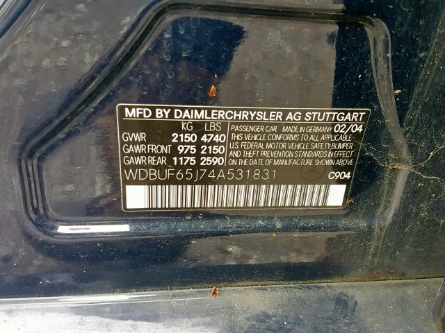 WDBUF65J74A531831 - 2004 MERCEDES-BENZ E 320 BLUE photo 10