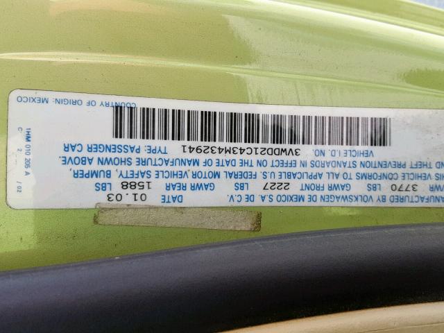 3VWDD21C43M432941 - 2003 VOLKSWAGEN NEW BEETLE Grün Foto 10