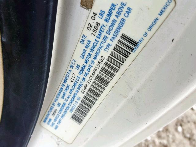 3VWBK31C14M415602 - 2004 VOLKSWAGEN NEW BEETLE Weiß Foto 10