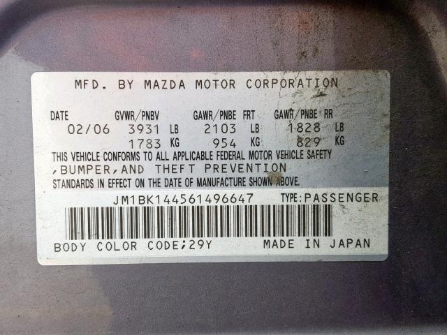 JM1BK144561496647 - 2006 MAZDA 3 HATCHBAC GRAY photo 10