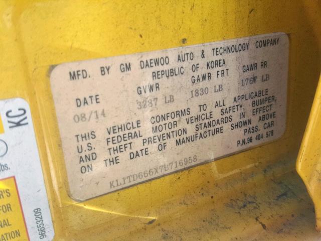 KL1TD666X7B716958 - 2007 CHEVROLET AVEO BASE Sarı foto 10