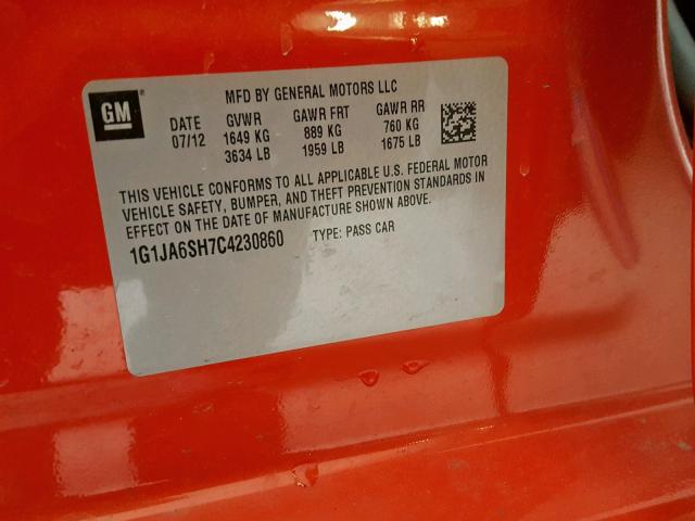 1G1JA6SH7C4230860 - 2012 CHEVROLET SONIC LS ORANGE photo 10