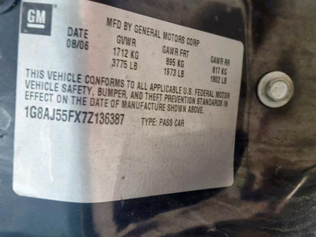 1G8AJ55FX7Z136387 - 2007 SATURN ION LEVEL MAROON photo 10