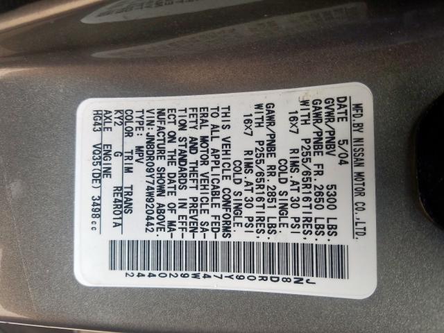 JN8DR09Y74W920442 - 2004 NISSAN PATHFINDER LE  ფოტო 10