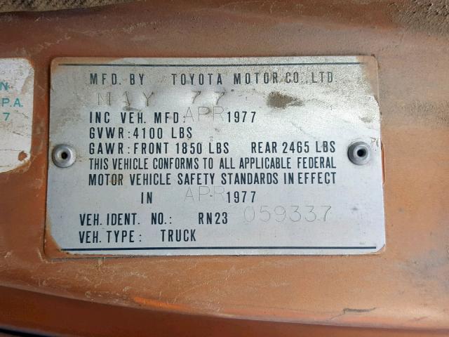 RN23059337 - 1977 TOYOTA PICKUP  photo 10